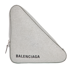 Triangle Glitter Clutch, Leather/Canvas, Silver, 476976, 4*